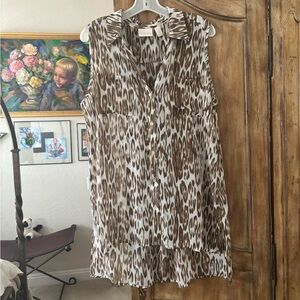Chico's Brown and White Animal Print Mini Tunic blouse.